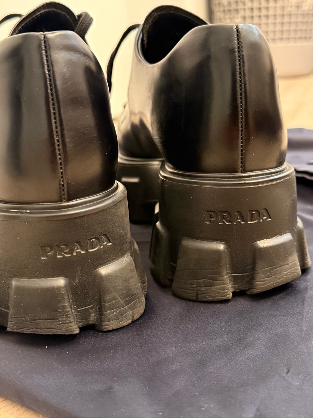 Prada Black Chunky Lug Platform Lace-Up Shoes - Picture 4 of 8